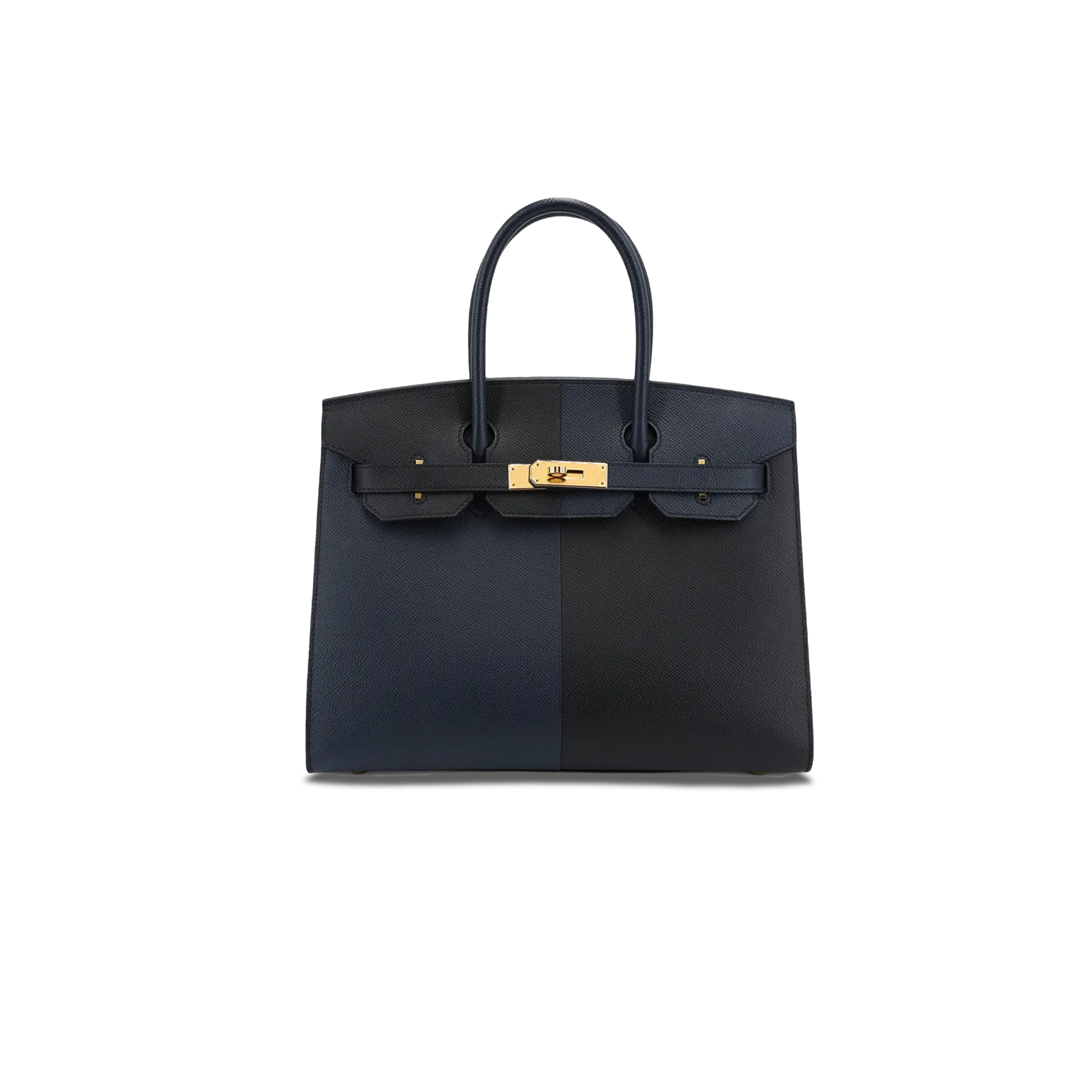 HERMÈS BIRKIN 25 EPSOM BLACK AND MIDNIGHT BLUE WITH FLORIDA BLUE INTERIOR GOLD BUCKLES H028367CC01 (25*18*13cm)